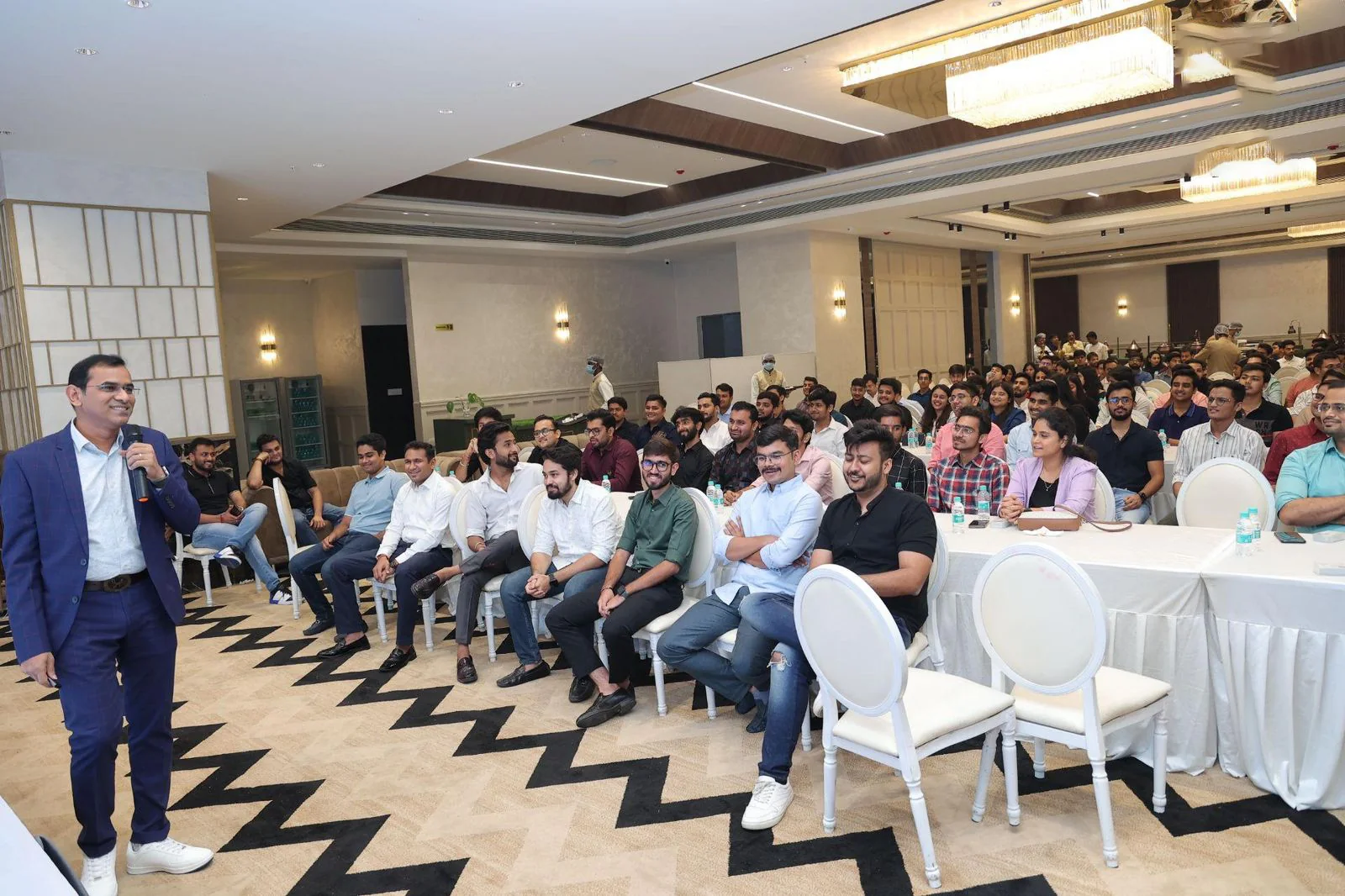 Raja Pantham addressing a room of founders and young entrepreneurs