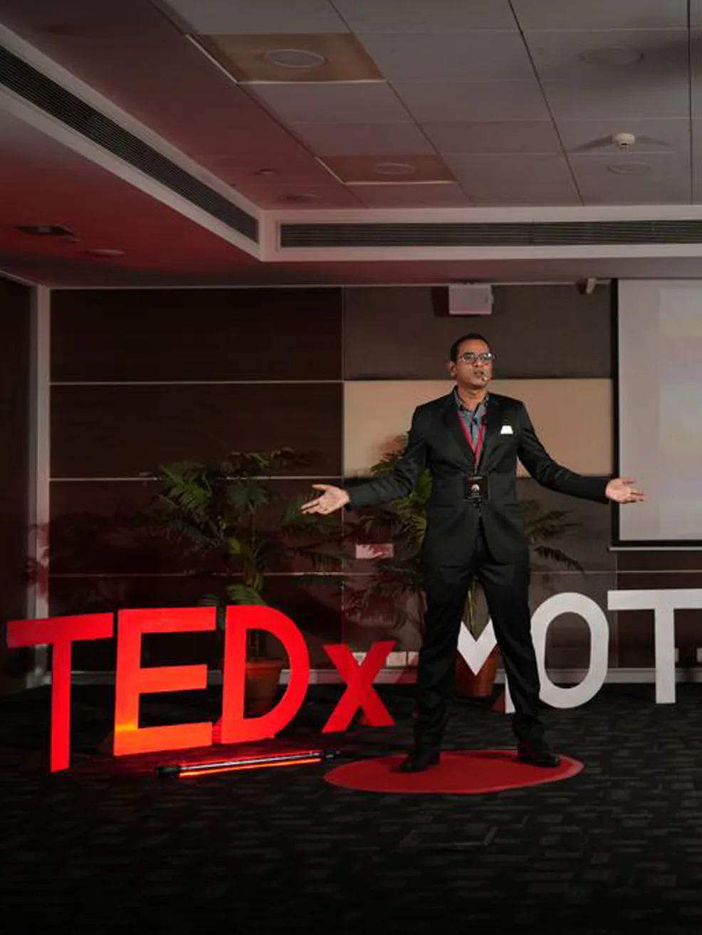 Raja Pantham on stage at TEDx